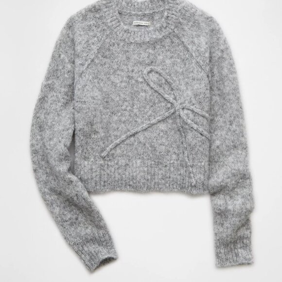 American Eagle AE Cropped Crew Neck Bow Sweater - Picture 5 of 6